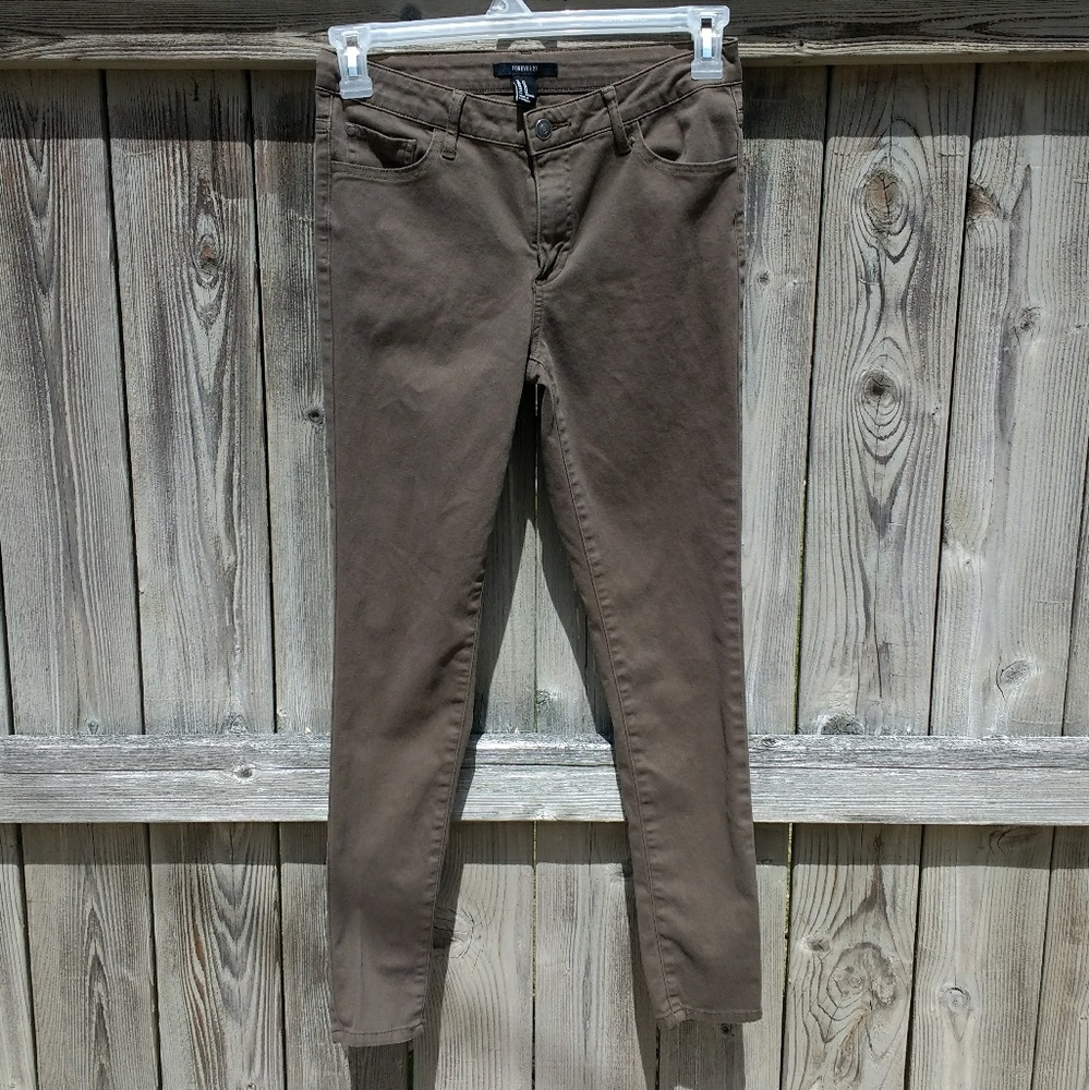 Forever 21 Mid Rise Olive Skinny Jeans Sz 27
